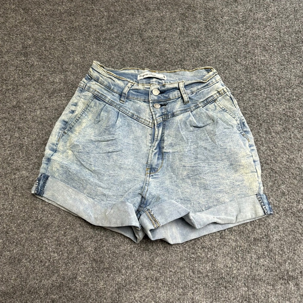 Highway Jeans Shorts Womens Size 5 Light Blue Acid Wash High Rise Pleated Cuffed